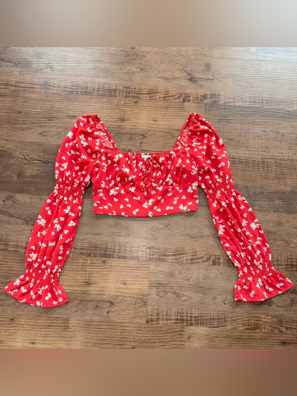 Princess Polly Floral Crop Top Small Red Puff Sleeve Cottagecore Fairy Boho Cute